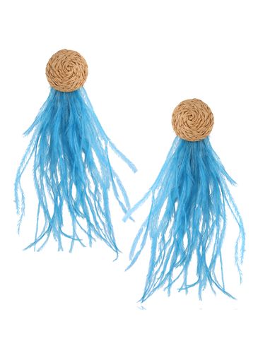 Kolczyki niebieskie z piórkami i sznurkiem Duara KFF0015