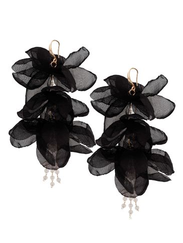 Kolczyki satynowe kwiaty Blossom złoto-czarne Julie KBL0901