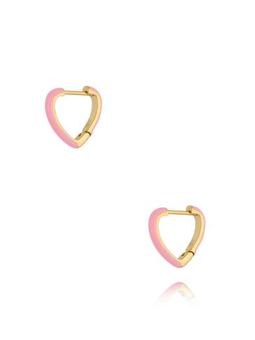 Kolczyki złote serca z różową emalią Enamel Hearts KSA1744