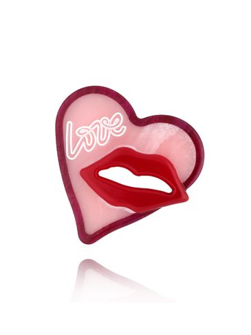 Broszka różowa z sercami i ustami Kiss Me BRZA0050