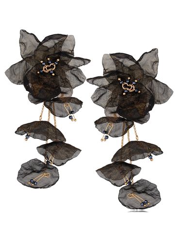 Kolczyki z szyfonu kwiaty czarne Aura KBL1319