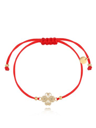 Bransoletka złota z czerwonym sznurkiem i koniczynką Trèfle BGL0833