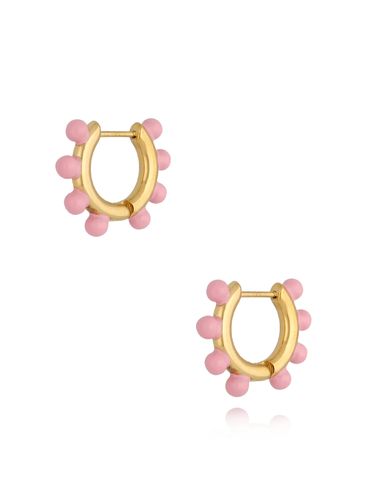 Kolczyki złote okrągłe z różową emalią Rouen KSA0815