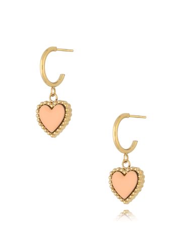 Kolczyki złote z sercem i brzoskwiniową emalią Enamel Heart KSA1546
