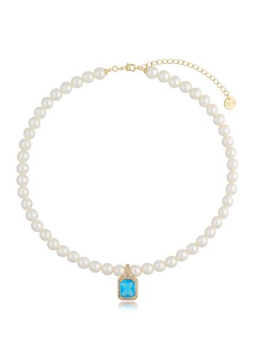 Naszyjnik z perłami z niebieskim kryształkiem Majestic NPE0129