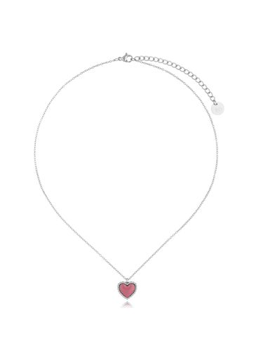 Naszyjnik srebrny z sercem i różową emalią Enamel Heart NSA1120