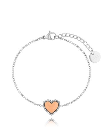 Bransoletka srebrna z sercem i brzoskwiniową emalią Enamel Heart BSA0594