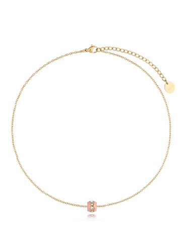 Naszyjnik złoty z kryształkami z różową emalią Mori NSA0614