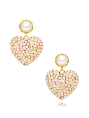 Kolczyki serca z różowymi kryształkami i perłą Johanna KSS1801
