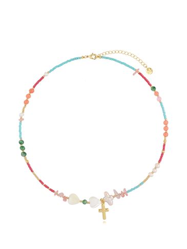 Naszyjnik z perłami i krzyżykiem Shinju NSC0418