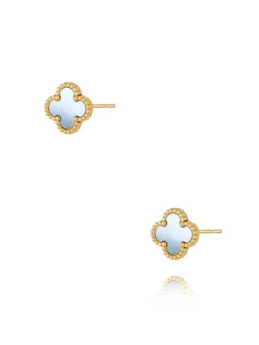 Kolczyki z koniczynką z niebieską masą perłową złote Luck in Leaves KSY0189