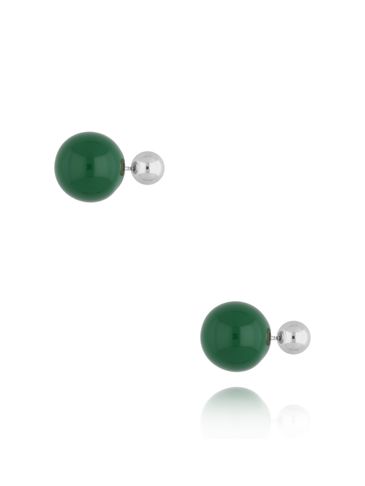 Kolczyki srebrne kulki z zieloną emalią Balls KSA1505