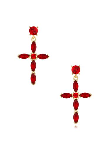 Kolczyki złote z czerwonymi kryształkami  Glam Cross KRG0900
