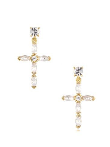 Kolczyki złote z transparentnymi kryształkami  Glam Cross KRG0899