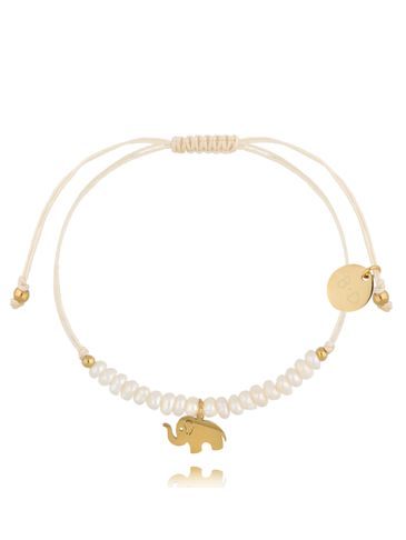 Bransoletka z perełkami i złotym słoniem Feliz BMT0041