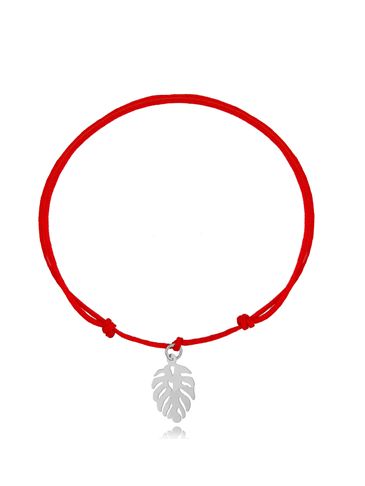 Bransoletka czerwona na sznurku ze srebrnym liściem Monster BSE0117