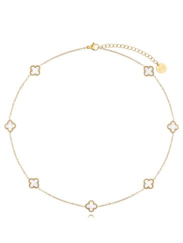 Naszyjnik złoty z perłowymi koniczynkami Pearls Clover NSY0163