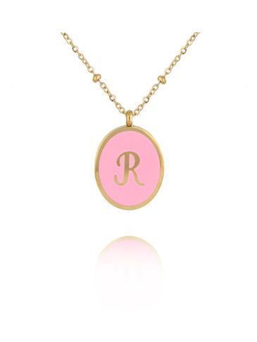 Naszyjnik z różową emalią z literą R Vintage Enamel Alphabet NSA1261