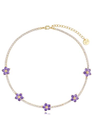 Naszyjnik kryształkowy z fioletowymi  kwiatkami Instyle NS0085