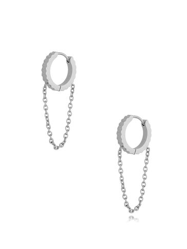Kolczyki srebrne okrągłe karbowane z łańcuszkiem  Lille KSA0841