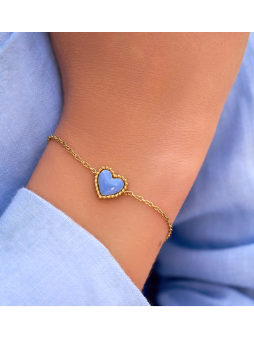 Bransoletka złota z sercem i niebieską emalią Enamel Heart BSA0601