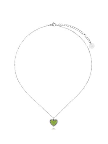 Naszyjnik srebrny z sercem i zieloną emalią Enamel Heart NSA1122