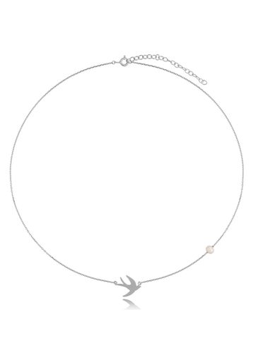 Naszyjnik srebrny z perłą i jaskółką Good Sign NSE0125