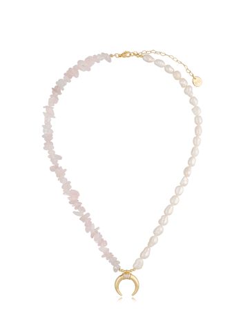 Naszyjnik z perłami i kwarcami różowymi Ashlyn NPA0965