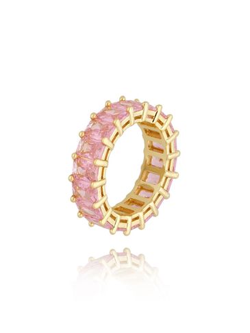 Pierścionek złoty z różowymi kryształkami Ame PRG0258