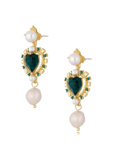 Kolczyki z perłami i zielonymi kryształkami Nicole KSS0965