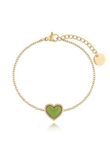Bransoletka złota z sercem i zieloną emalią Enamel Heart BSA0599