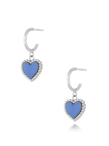 Kolczyki srebrne z sercem i niebieską emalią Enamel Heart KSA1662