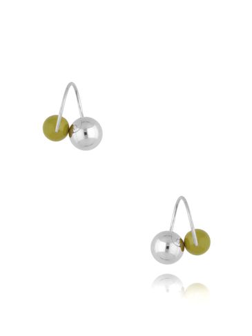 Kolczyki srebrne z kulkami i zieloną emalią Enamel Balls KSA1609
