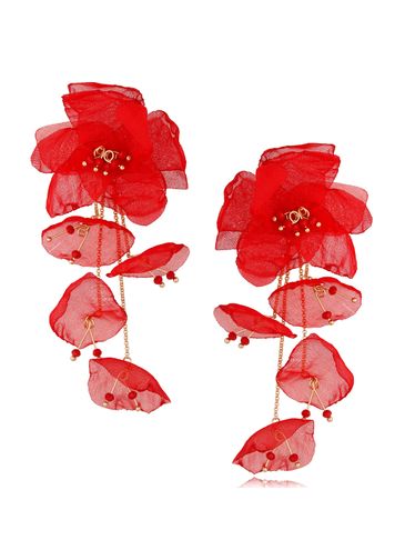Kolczyki z szyfonu kwiaty czerwone Aura KBL1304