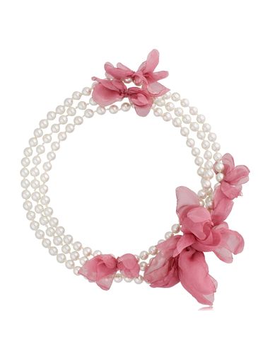 Naszyjnik różowy z perłami i kwiatami z satyny Bloom NBL0048