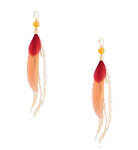 Kolczyki brzoskwiniowo bordowe z piórkami Boho Feathers KFF0088