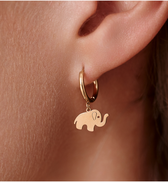 Kolczyki koła z zawieszką słonika złote KSY0625