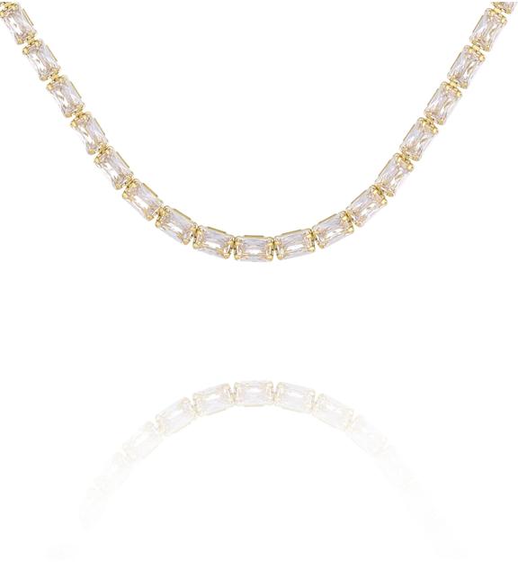 Naszyjnik typu tennis z prostokątnymi kryształkami w złotej oprawie NS0421