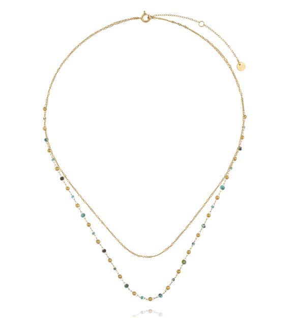 Naszyjnik  z turkusem afrykańskim i drobnymi koralikami NEA0090