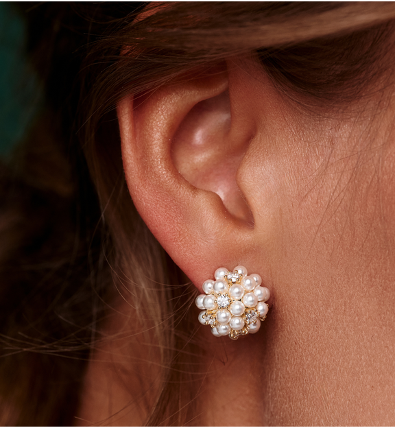 Kolczyki kulki z pereł i cyrkonii KLU0126