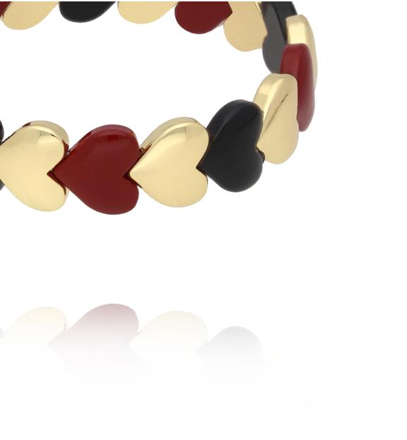 Bransoletka elastyczna z serduszkami w odcieniach czerni, bordo i złota BCR0083