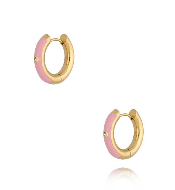Kolczyki złote okrągłe z różową emalią Cannes KSA0818