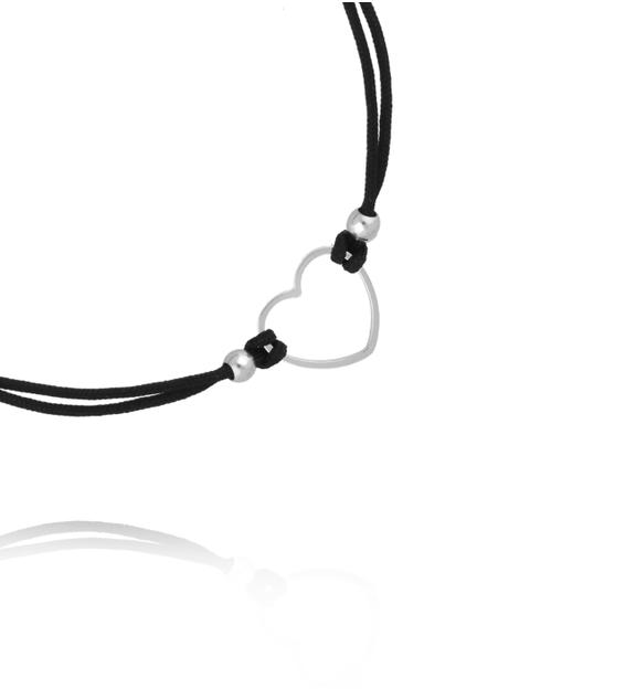 Bransoletka czarna ze srebrnym sercem BGL1096