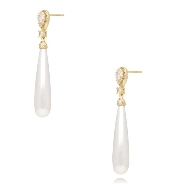 Kolczyki z podłużną perłą i kryształkami KPE0213