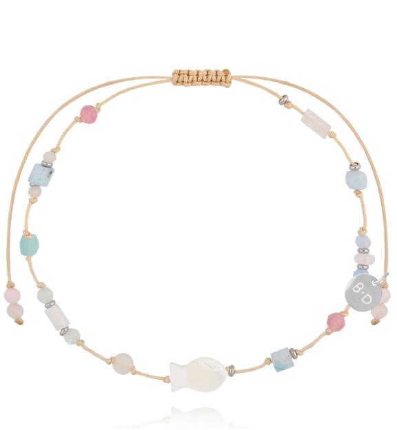 Bransoletka na nogę z  rybką i pastelowymi kamieniami BNMT0010