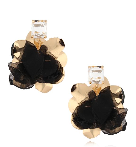 Kolczyki złote z czarną tkaniną Gold Blossom KBL1823