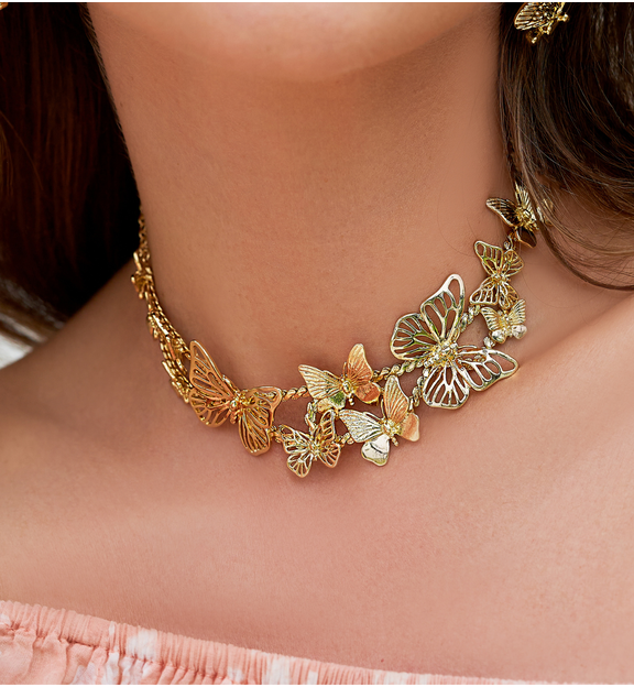 Naszyjnik złoty z motylami Rnchanté NS0230