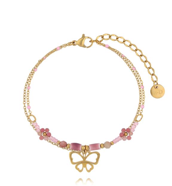 Bransoletka z rodonitem i zawieszką motyla BSY0534