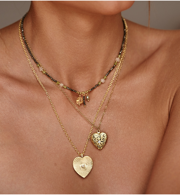 Zestaw naszyjników – złote serca & kamienie naturalne ZN0047