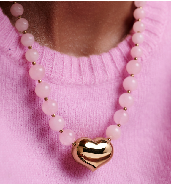 Naszyjnik z kwarcami różowymi i sercem NPA1400
